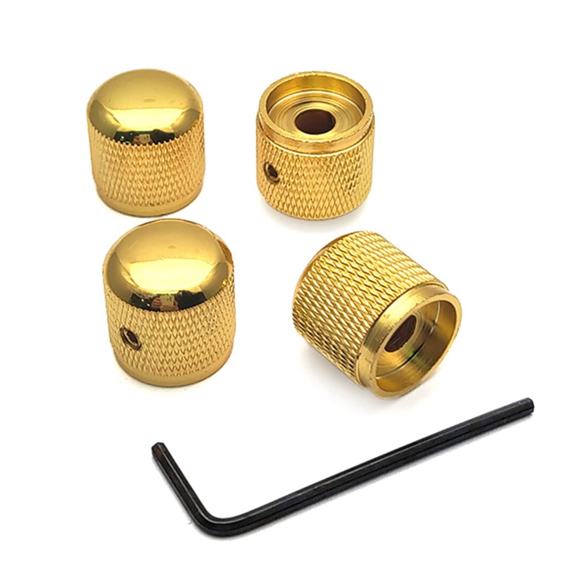 SAPHUE 4 Pcs Metal Volume Tone Dome Tone Guitar Speed Control Knobs with Allen Keys Screws Set for Fender Strat Telecaster Gibson Les Paul Electric Guitar or Bassï¼ˆGoldï¼‰ - Image 1